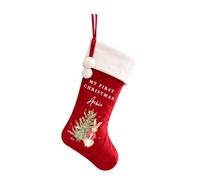 Personalised My First Christmas Santa Sack or Stocking - Cute Christmas Bunny & Tree Design with Name and Message, Large 50 x 70cm Velvet Xmas Sack, Red or Cream (Stocking Red: Fur Trim)