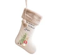 Personalised My First Christmas Santa Sack or Stocking - Cute Christmas Bunny & Tree Design with Name and Message, Large 50 x 70cm Velvet Xmas Sack, Red or Cream (Stocking Ivory: Fur Trim)