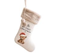 Personalised My First Christmas Santa Sack or Stocking - Cute Teddy Bear in Santa Hat Design with Name, Large 50 x 70cm Velvet Xmas Present Sack, Red or Cream (Stocking Ivory: Fur Trim)