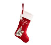 Personalised My First Christmas Santa Sack or Stocking - Teddy Bear & Christmas Tree Design with Name, Large 50 x 70cm Velvet Xmas Present Sack, Red or Cream (Stocking Red: Fur Trim)
