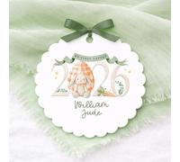 Personalised My First Easter 2026 Gift Tag with Bunny Design, Scalloped Shape with Ribbon, 10cm, Available in Pink Blue or Green