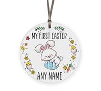 Personalised My First Easter Hanging Decoration Easter Bunny Wooden Ornament Custom Name Plaque Babies Keepsake Baby Gifts For Boys Girls Sign Milestone (001)