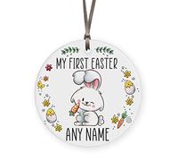 Personalised My First Easter Hanging Decoration Easter Bunny Wooden Ornament Custom Name Plaque Babies Keepsake Baby Gifts For Boys Girls Sign Milestone (002)