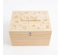 Personalised "My First Keepsakes" Wooden Baby Box | Engraved New Baby Memory Box | Custom Name & Birth Details Keepsake Chest | Christening & Baptism Gift | W36cm x D27cm x H20cm