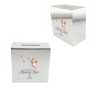 Personalised My First Money Box Silver-Plated Square Baby Gift Boy Girl Bank Selection Of Design Available Fairies Teddy Elephant (UV PRINTED) (Design 020)