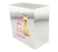 Personalised My First Money Box Silver-Plated Square Baby Gift Boy Girl Bank Selection Of Design Available (UV PRINTED) (Design 010)