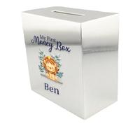 Personalised My First Money Box Silver-Plated Square Baby Gift Boy Girl Bank Selection Of Design Available (UV PRINTED) (Design 005)