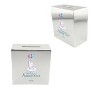 Personalised My First Money Box Silver-Plated Square Baby Gift Boy Girl Bank Selection Of Design Available Fairies Teddy Elephant (UV PRINTED) (Design 023)