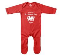 Personalised My First St Davids Day Romper Suit Welsh Babies Boy Girl 1st Dydd G?yl Dewi Wales Cymru First Sleepsuit, 0-3 Months, Red