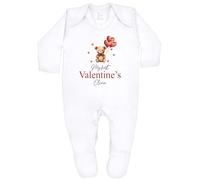 Personalised My First Valentine's Teddy Bear Heart Balloons Baby Clothing [Baby Vest or Babygrow] 100% Cotton Girls Boys Unisex Mummy Daddy Happy Valentine's Day (Babygrow: White, Newborn)