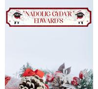 Personalised Nadolig Gyda'r Welsh Street Sign 6 Designs (Elf, Dragon, Reindeer) | Custom 2-Line Text | Gift for Family & Friends in Wales (Sheep, MDF Wood - Small - 290mm x 63mm)