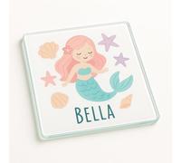 Personalised Name Acrylic Coaster Gift with Mermaid & Seashell Design - Enchanting Ocean Party Decor for Kids Birthday Magic