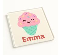 Personalised Name Acrylic Coaster Gift with Whimsical Ice Cream Design - Sprinkle Smiles Fun Party Favor for Kids' Birthdays