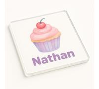 Personalised Name Acrylic Coaster with Whimsical Cupcake Design Gift - Cherry Dreamscape Kids Party Favor Drinkware Fun