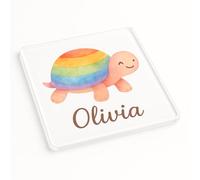 Personalised Name Acrylic Kids Coaster Gift with Rainbow Turtle Design - Whimsical Party Favor for Children’s Gatherings, Fun Decor Keepsake