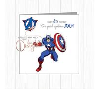 Personalised Name & Age Kids Birthday Card Superhero Avengers Captain America