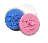 Personalised Name and Age Happy Birthday Icing Stamp Embosser Stamp Fondant for Biscuits, Cookies, Cupcake Topper Decorations for Birthdays (60mm)