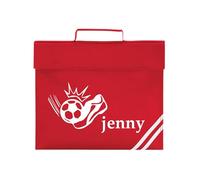 Personalised Name and Football Boot Back to School unisex Gift Book Bag (Classic Red)