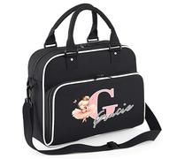 Personalised Name and Initial Ballerina Junior Dance Bag Girls Custom Name Ballet Class Kit Bag Kids, One Size, Black/White