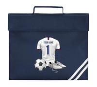 Personalised Name and Number Football Book Bag Boys Back to School Footy Fan Reading Folder for Primary Reception Infant, One Size, French Navy