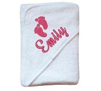 Personalised Name Baby Hooded Bath Towel Shower Announcement White Blue Pink 70x70cm. (White)