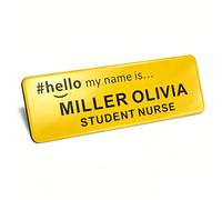 Personalised Name Badges Custom Name Badges for Work Laser Engraved Name Tags Hello My Name is Badge for School Teacher Kids Business Work Lable Sign Employee Name Plate (Yellow, Design 2)