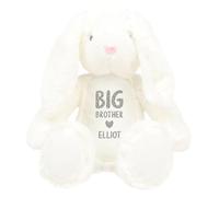 Personalised Name Big Brother White Bunny Rabbit Plush Cuddly Toy (Silver Glitter text)