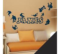 Personalised Name Boys Decal Wall Sticker - Skaters, Skateboard, Park, Skate [Large] [Black]