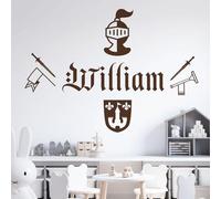 Personalised Name Boys Wall Art Sticker - Knight, Sword, Armour, Trumpet, Arms, Shield [Medium] [Chocolate]