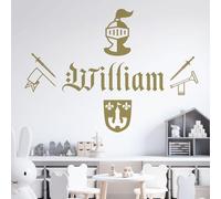 Personalised Name Boys Wall Art Sticker - Knight, Sword, Armour, Trumpet, Arms, Shield [Medium] [Gold]