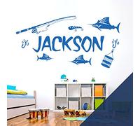 Personalised Name Boys Wall Art Sticker - Sport Fishing Lake Tackle [Large] [Cobalt]