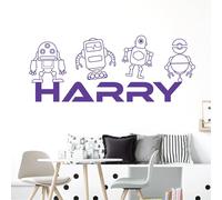 Personalised Name Children Boys Wall Art Sticker - Mechanical Toy Robots [Medium] [Purple]