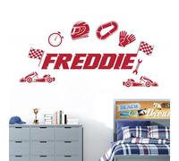 Personalised Name Children Wall Art Sticker - Car Racing, Racer, Formula 1 [Large] [Cherry]