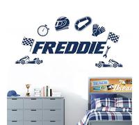 Personalised Name Children Wall Art Sticker - Car Racing, Racer, Formula 1 [Medium] [Cobalt]