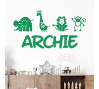 Personalised Name Children Wall Art Sticker - Cartoon Africa Safari Zoo - Giraffe, Monkey, Lion, Elephant [Medium] [Cactus]