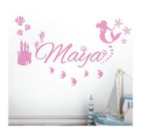 Personalised Name Children Wall Art Sticker - Disney Little Mermaid, Ocean, Castle, Starfish [Medium] [Pink]
