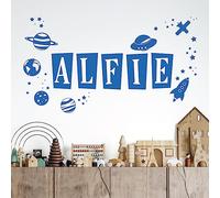 Personalised Name Children Wall Art Sticker - Space Theme, Planets, Stars, Earth, Rocket, UFO [Medium] [Marina]