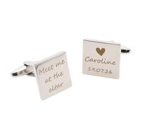 Personalised Name & Date Meet Me At The Altar Wedding Cufflinks with Chrome Cufflink Box