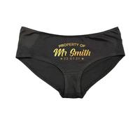 Personalised Name/Date Property Of Women's Pants - Ladies Funny Rude Novelty Joke Gifts Present Ideas Valentines Day Birthday Christmas Anniversary Underwear Knickers (Medium, Black)