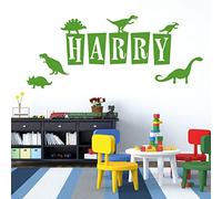 Personalised Name - Dinosaurs, T-Rex, Apatosaurus, Jurassic Era - Children's Bedroom Vinyl Wall Decal Sticker [Medium] [Grass]