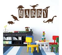 Personalised Name - Dinosaurs, T-Rex, Apatosaurus, Jurassic Era - Children's Bedroom Vinyl Wall Decal Sticker [Large] [Chocolate]