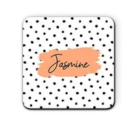 Personalised Name Drinks Custom Polka Dot Coffee Tea for Cup Mug Dalmatian Print Home Decor Animal Print Gift Coaster for Her -Design-6