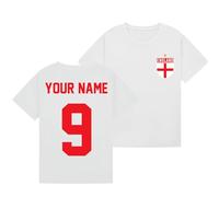 Personalised Name England 2026 Soccer Sports Football Boys Kids Graphic Customised Number T-Shirt Novelty Retro Fan Tee USA Mexico Canada Host Nations Supporters Top White 3-4Y