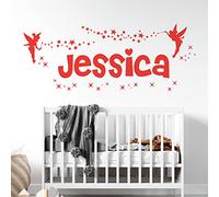 Personalised Name - Fairies, Tinkerbell and Stars - Girls Bedroom Vinyl Wall Decal Sticker [Medium] [Poppy]