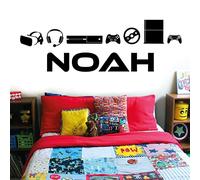 Personalised Name - Gamers, Gaming, Game Consoles - Boys Bedroom Vinyl Wall Decal Sticker [Medium] [Black]
