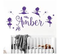 Personalised Name Girls Wall Art Sticker - Disney Baby Ballerina Little Princess, Ballet Shoes, Wand, Star [Large] [Purple]