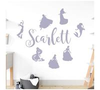 Personalised Name Girls Wall Art Sticker - Disney Princesses - Elsa, Anna, Rapunzel, Ariel, Aurora, Belle, Cinderella [Medium] [Light Grey]