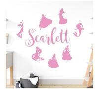 Personalised Name Girls Wall Art Sticker - Disney Princesses - Elsa, Anna, Rapunzel, Ariel, Aurora, Belle, Cinderella [Medium] [Pink]