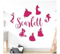 Personalised Name Girls Wall Art Sticker - Disney Princesses - Elsa, Anna, Rapunzel, Ariel, Aurora, Belle, Cinderella [Medium] [Magenta]
