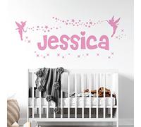 Personalised Name Girls Wall Art Sticker - Fairies Fairy Disney Tinkerbell and Stars [Large] [Pink]